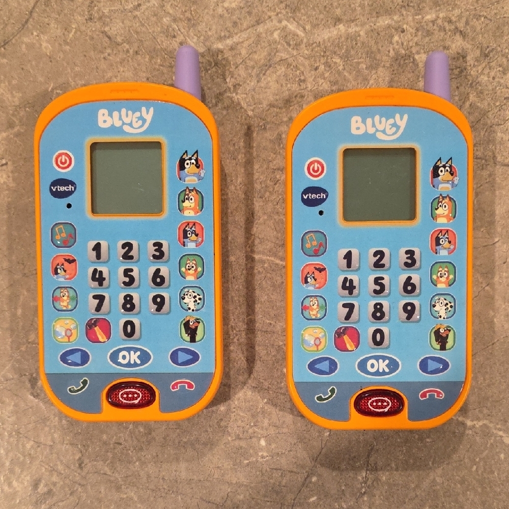 (J64) 2 VTech Bluey Learning Toy Phone - Orange and Blue